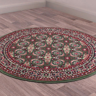 Traditional Poly Esta Bordered Rug Hallway Runner Circle in Green