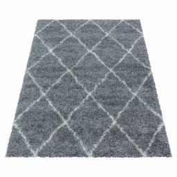 Modern Alvor Geometric Soft Plush Shaggy Rug in Blue, Cream, Grey, Taupe and Terra
