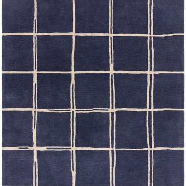 Asiatic London Albany Grid Checkered Lines Blue Wool Traditional Geometric Checked Rug