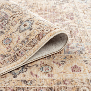 Alia 842G2 Short Pile Beige Grey Polypropylene Traditional Floral Bordered Rug