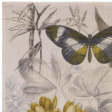 Botany Rug by Clarke & Clarke Exotic Botanical Palm Butterfly Wild Cat Pattern Recycled Fibres Rug in Charcoal Chartreuse