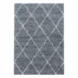 Modern Alvor Geometric Soft Plush Shaggy Rug in Blue, Cream, Grey, Taupe and Terra