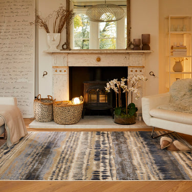 Batik Multi Rug by Origins in Natural Blue Multi Modern Abstract New Design Soft Silky Rug