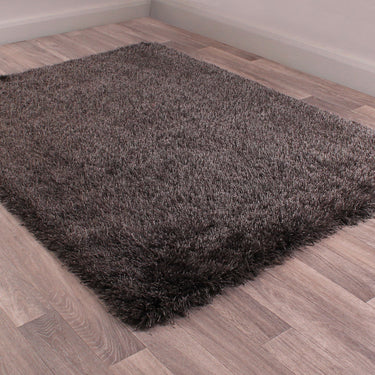 Boston Plain Thick Soft Fluffy Plush Silky Sparkle Shaggy Rug Round in Charcoal