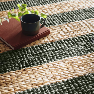 Bondi Natural and Bottle Green Jute Stripe Braided Boucle Rug