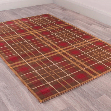 Highland Check Pattern Brown Polypropylene Traditional Checked Tartan Hallway Runner Rug