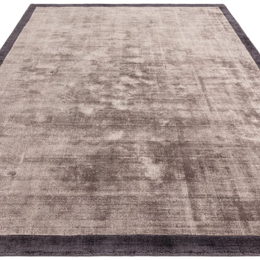 Blade Border Plain Silky Hand Woven Viscose Rug in Moleskin with Charcoal Border