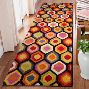 Spectra Carved Marco Geometric Rainbow Bright Multi Coloured Rug Hallway Runner