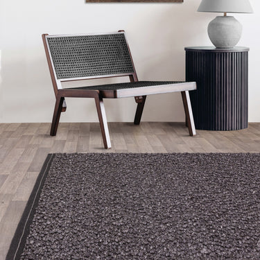 Elm Charcoal Rug Chunky Boucle Modern Plain Hand Woven Braided Stitched Wool Viscose Rug