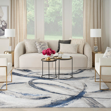 Brushstrokes BSK02 Artistry Silky Shimmer Grey Navy Polypropylene Abstract Textured Rug