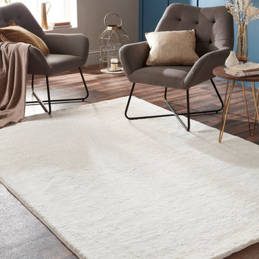 Origins Washable Faux Fur Modern Plain Ivory Non-Slip Rug