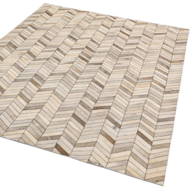 Gaucho Hand Woven Real Cow Hide Sheepskin Patchwork Chevron Beige Natural Rug