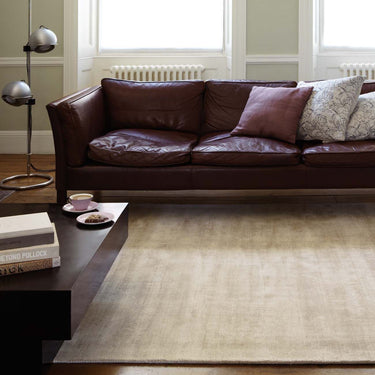 Blade Plain Silky Hand Woven Viscose Soft Shiny Rug Runner in Putty Ivory