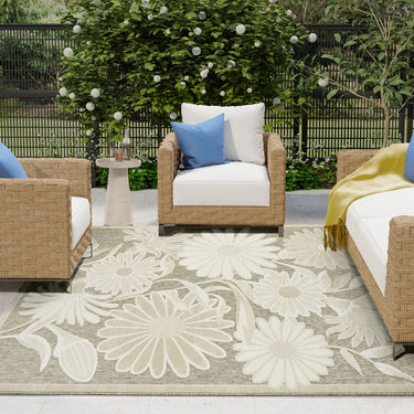Nourison Aloha ALH33 Ivory Sage Green Indoor Outdoor Washable Polypropylene Floral Rug