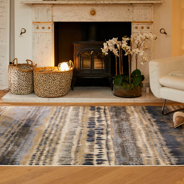 Batik Multi Rug by Origins in Natural Blue Multi Modern Abstract New Design Soft Silky Rug