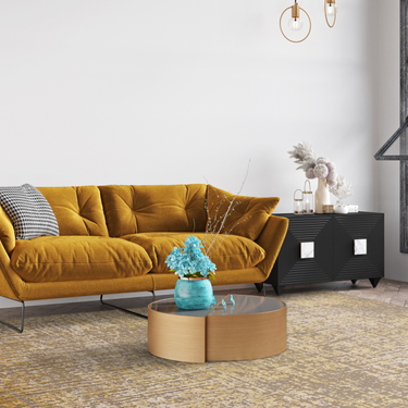 Torino Abstract Rug for Living Room Bedroom Dining Room Wool Viscose Rug in Gold