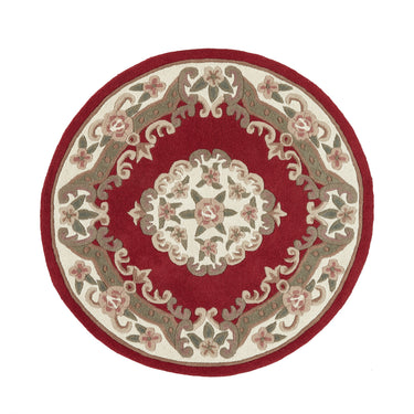 Origins Aubusson Shensi Traditional Wool Round, Hallway, Halfmoon Rug in Wine Red