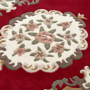 Origins Aubusson Shensi Traditional Wool Round, Hallway, Halfmoon Rug in Wine Red