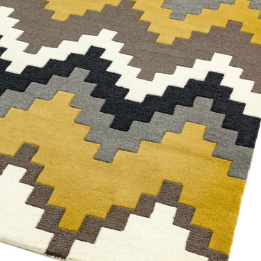 Asiatic London Matrix Cuzzo Tufted Mustard Black Grey Wool Geometric Textured Rug