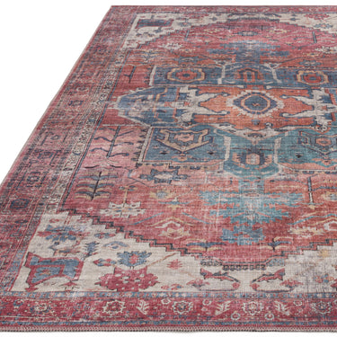 Kaya Shiva KY01 Traditional Classic Abstract Floral Flatweave Washable Rug in Red Blue