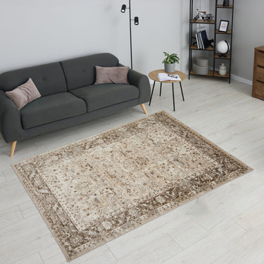 URCO 553A2 Classic Light Brown Traditional Vintage Textured Bordered Hallway Runner Rug