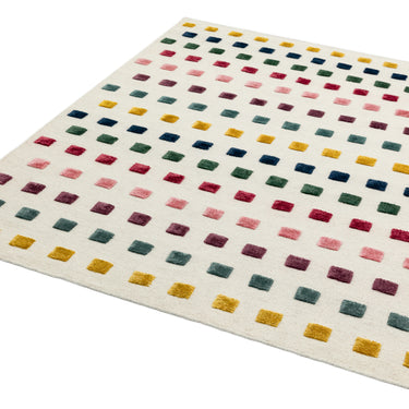 Theo Squares Modern Geometric Style Hand Made Wool Viscose Kilim Rug in Silver Cream