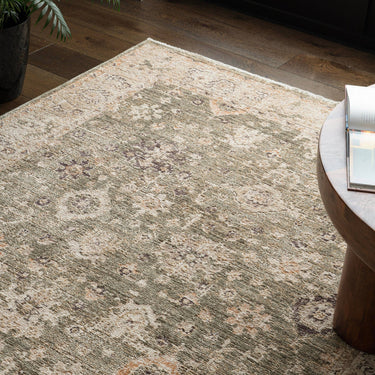 Asiatic London Heriz HE04 Ornate Green Traditional Vintage Textured Bordered Hallway Runner Rug