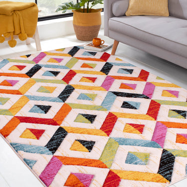 Spectra Carved Sarasota Geometric Rainbow Bright Multi Coloured Soft Rug Hallway Runner