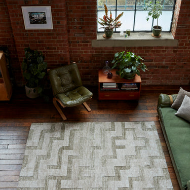Mason Maze Abstract Modern Labyrinth Pattern Rug in Sage Green Cream