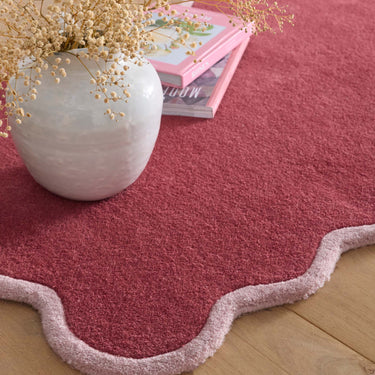 Origins Scalloped Border Elsie Tufted Coral Lilac Wool Bordered Hallway Runner Rug