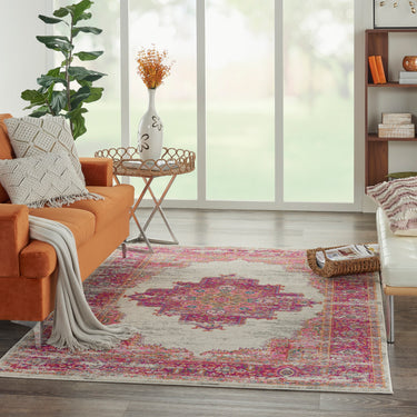 Nourison Passion PSN03 Traditional Medallion Persian Rug in Ivory Fuchsia