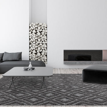 Salta Diamond SA02 Geometric Indoor Outdoor Rug in Charcoal Grey