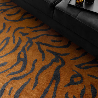 Asiatic London Tigra Wild Safari Animal Pattern Spice Orange Hand-Woven Hand-Carved Wool Cotton Rug