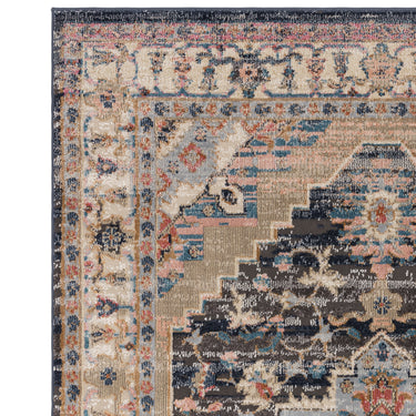 Zola Razan Vintage Traditional Persian Silky Rug in Shiny Charcoal Blue Pink Cream
