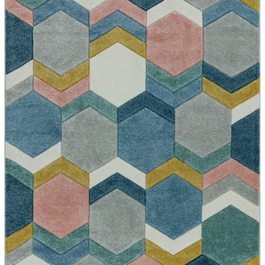 Sketch SK10 Hexagon Geometric Hand Carved Rug in Pastel Multicolours