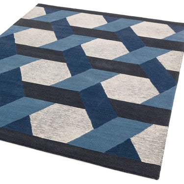 Asiatic London Camden Tufted Blue Grey Wool Viscose Geometric Textured Rug