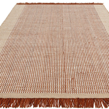 Avalon Modern Fringed Wool Hand Woven Flatweave Plain Rug in Rust Brown
