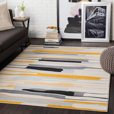 City CIT2340 Ochre Charcoal Painted Stripes Washable Jute Polypropylene Abstract Hallway Runner Rug