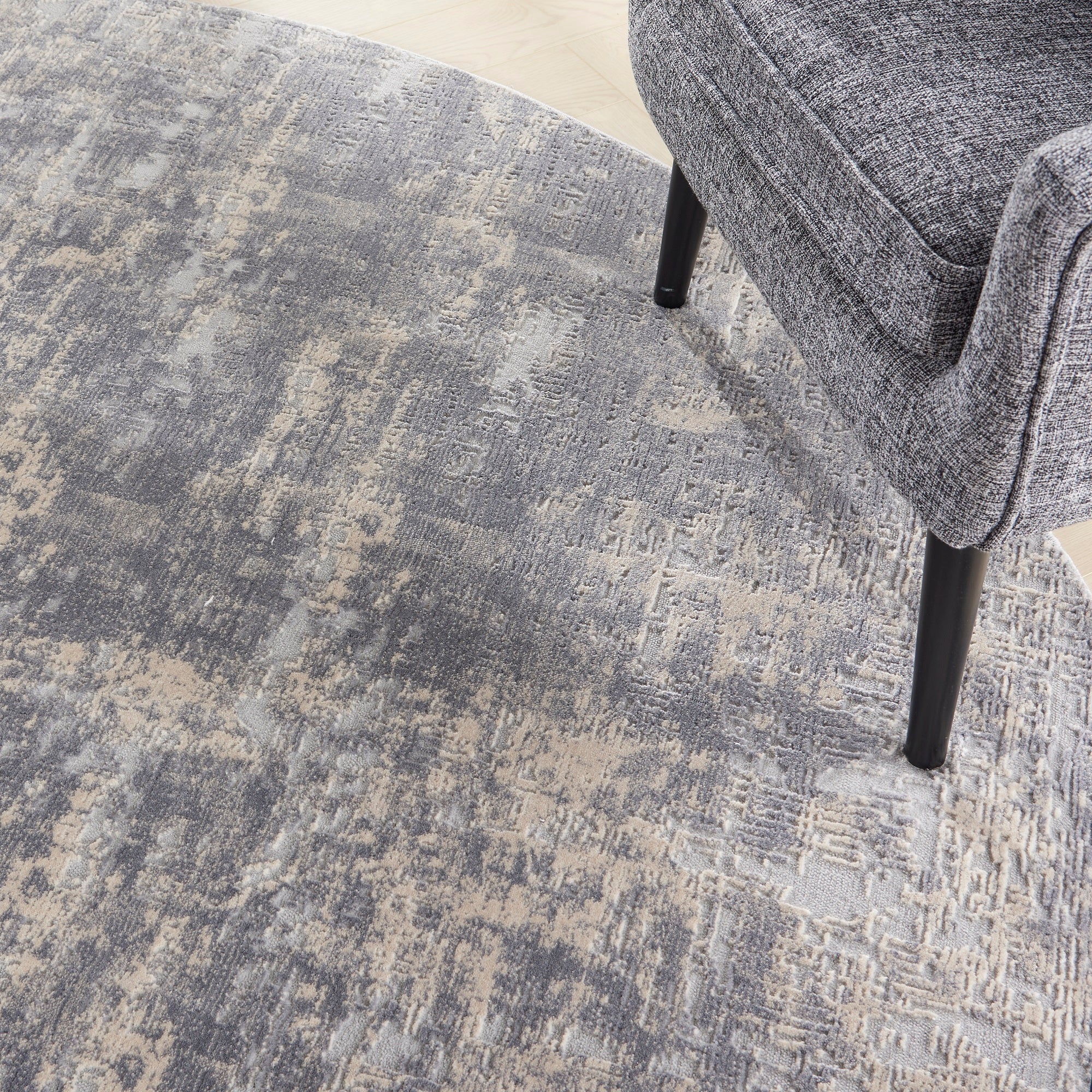 Rustic Textures RUS01 Modern Abstract Round Circle Rug in Ivory Silver ...