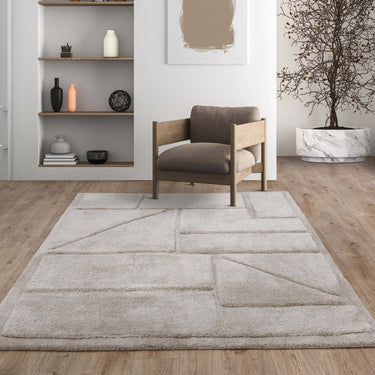Asiatic London Horizon Sand Cotton Abstract Geometric Textured Rug