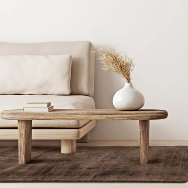Blade Plain Silky Viscose Soft Shiny Rug Runner in Chocolate Brown