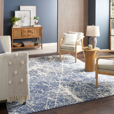 Nourison Exhale EXL02 Sprawling Pattern Navy Blue Ivory Polypropylene Abstract Textured Rug