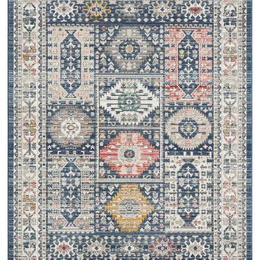 URCO Nova Ella Navy Blue Polypropylene Traditional Vintage Bordered Hallway Runner Rug