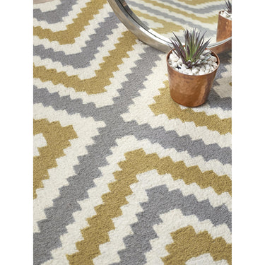 Lulu Modern Handmade Wool Geometric Rug in Ochre Grey Smalll 80x150 cm