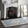 Aubusson Origins Shensi Traditional Wool Round, Hallway, Halfmoon Rug in Blue - Small 75x150 cm (2'5"x5')