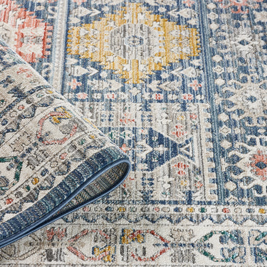 URCO Nova Ella Navy Blue Polypropylene Traditional Vintage Bordered Hallway Runner Rug
