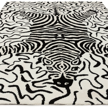 Asiatic London Wilder Zebra Mono Animal Inspired Black White Cotton Textured Modern Rug