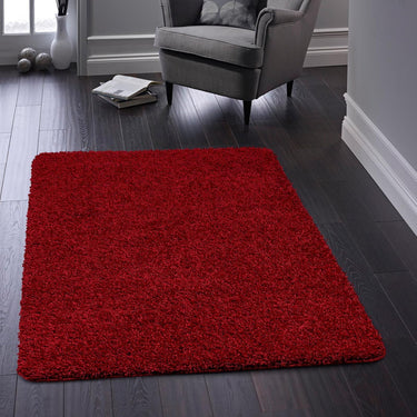 Origins My Red Washable Non-Slip Polypropylene Shaggy Rug