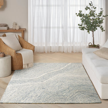 DKNY Pure Angles Tufted Linear Pattern Ivory Handmade Wool Abstract Textured Rug