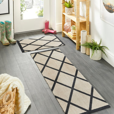 My Nylon Pattern Border Geo Washable Non-Slip Geometric Bordered Hallway Runner Rug - Runner 50 x 150 cm (2'x5')